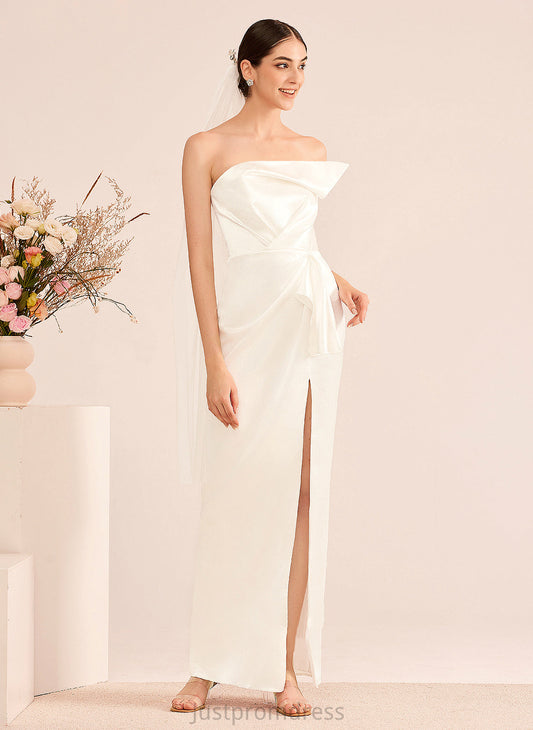 Split Dress With Wedding Elena Front Sheath/Column Floor-Length Ruffle Wedding Dresses Sweetheart