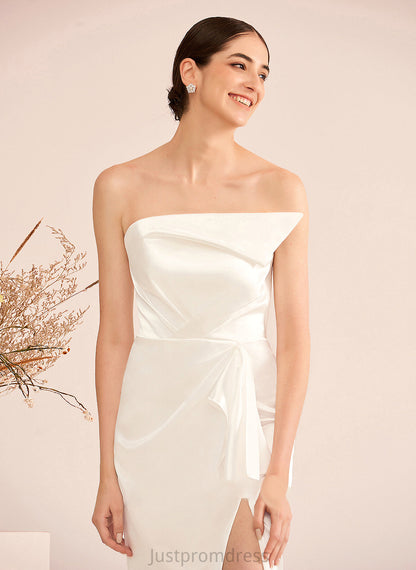 Split Dress With Wedding Elena Front Sheath/Column Floor-Length Ruffle Wedding Dresses Sweetheart